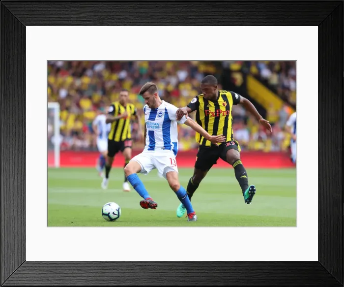 Framed Print : Brighton's Gross Shields Off Against Watford: Premier League Clash, August 2018 Framed Print : Brighton's Gross Shields Off Against Watford: Premier League Clash, August 2018