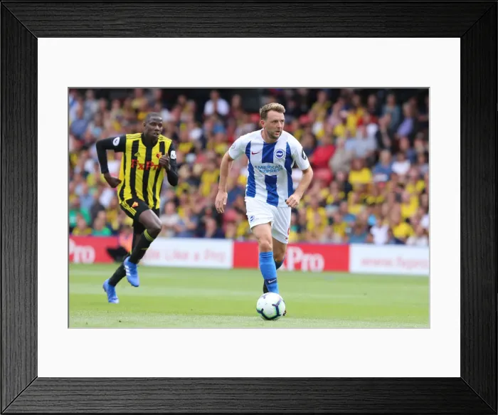 Framed Print : Dale Stephens in Action: Watford vs. Brighton and Hove Albion, Premier League (11th August 2018) - Midfielder's Determined Performance Framed Print : Dale Stephens in Action: Watford vs. Brighton and Hove Albion, Premier League (11th August 2018) - Midfielder's Determined Performance