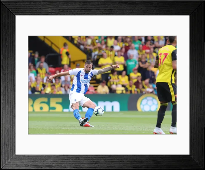 Framed Print : Shane Duffy Defending for Brighton and Hove Albion against Watford in Premier League Match (11AUG18) Framed Print : Shane Duffy Defending for Brighton and Hove Albion against Watford in Premier League Match (11AUG18)