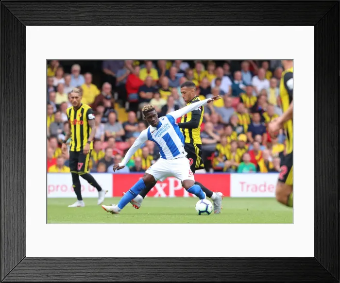 Framed Print : Bissouma vs. Capoue: Intense Midfield Battle at Vicarage Road - Watford vs. Brighton & Hove Albion (11AUG18)