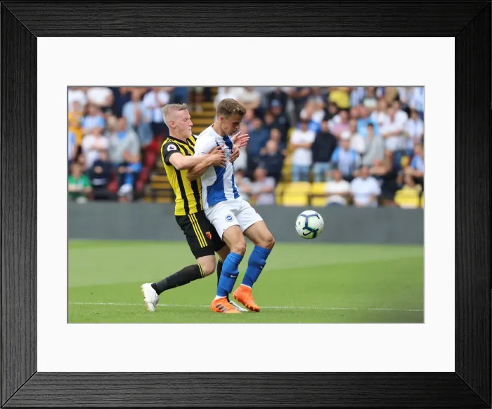 Framed Print : Solly March Shields Ball from Will Hughes: Watford vs. Brighton and Hove Albion, Premier League (11AUG18) Framed Print : Solly March Shields Ball from Will Hughes: Watford vs. Brighton and Hove Albion, Premier League (11AUG18)