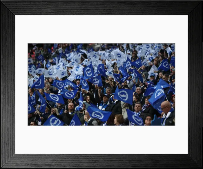 Framed Print : Brighton and Hove Albion Fans Unwavering Support at the Emirates FA Cup Semi-Final vs Manchester City, Wembley Stadium (2019)