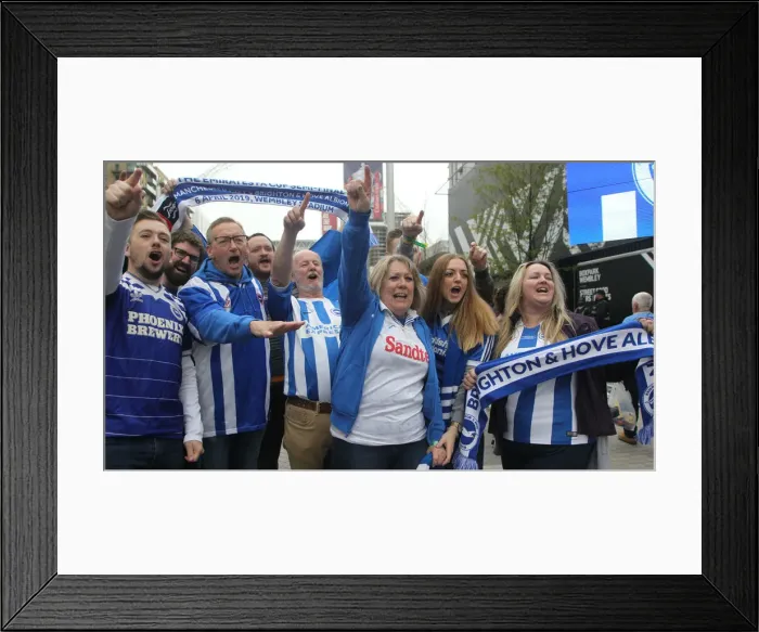 Framed Print : Brighton and Hove Albion Fans at the Emirates FA Cup Semi-Final vs Manchester City, Wembley Stadium, 6th April 2019 Framed Print : Brighton and Hove Albion Fans at the Emirates FA Cup Semi-Final vs Manchester City, Wembley Stadium, 6th April 2019