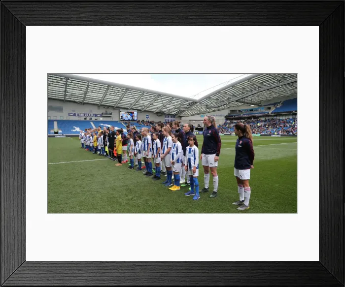 Framed Print : Brighton & Hove Albion Women vs. Arsenal Women: WSL Clash at American Express Community Stadium (29APR19) - Intense Match Action