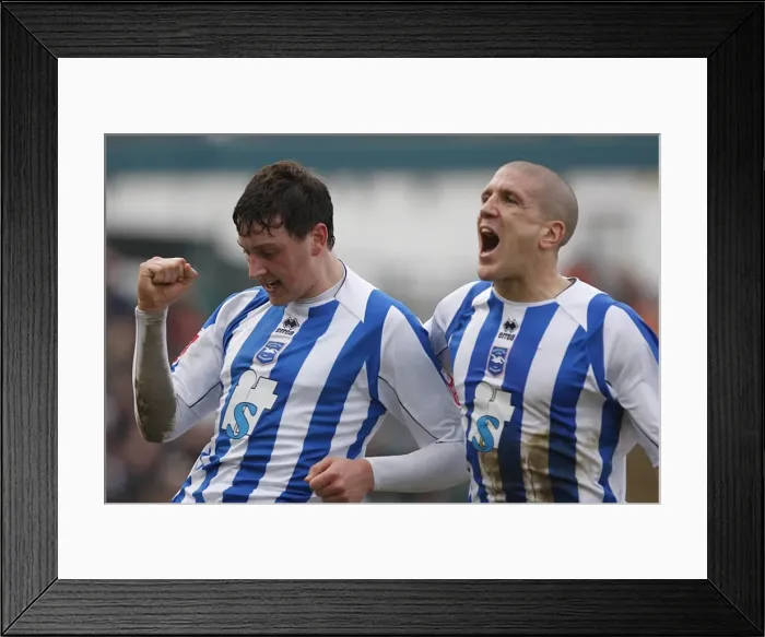 Framed Print : Tommy Elphick celebrates scoring against Exeter Framed Print : Tommy Elphick celebrates scoring against Exeter