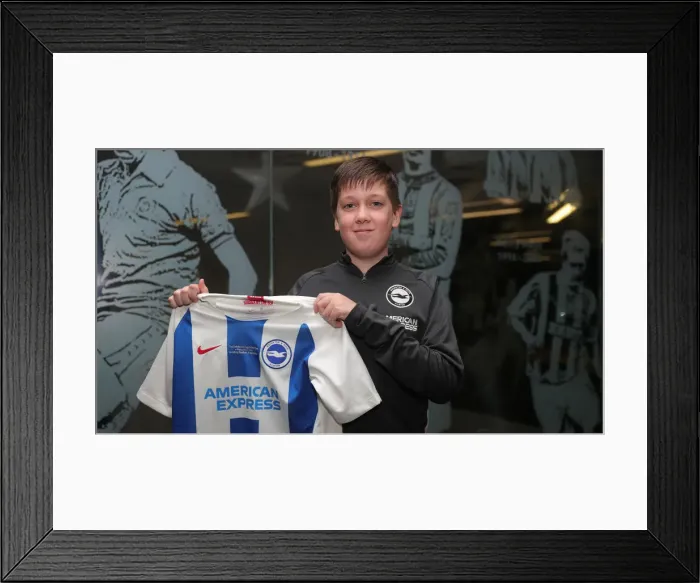 Framed Print : Brighton & Hove Albion FC: 2019 / 20 Season - Player Signing Session with Neal Maupay, Dale Stephens, Aaron Connolly, and Adam Webster at Amex Stadium