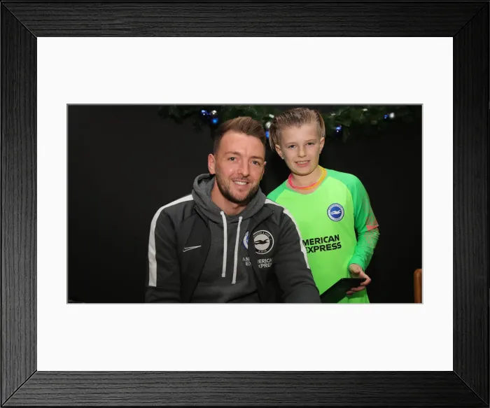 Framed Print : Brighton & Hove Albion FC: 2019 / 20 Season - Player Signing Session with Neal Maupay, Dale Stephens, Aaron Connolly, and Adam Webster at Amex Stadium