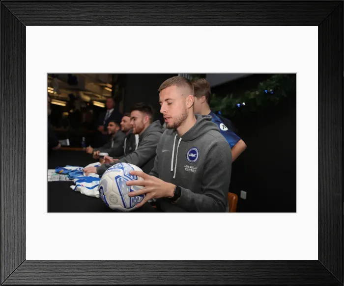 Framed Print : 2019 / 20 Season: Brighton & Hove Albion FC Player Signing Session with Neal Maupay, Dale Stephens, Aaron Connolly, and Adam Webster at Amex Stadium