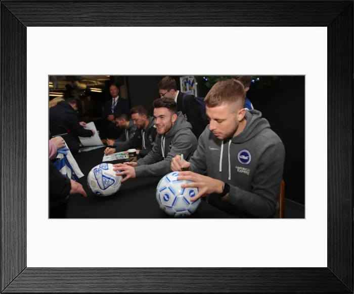 Framed Print : Brighton & Hove Albion FC: 2019 / 20 Season - Neal Maupay, Dale Stephens, Aaron Connolly, and Adam Webster Sign Autographs at Amex Stadium Framed Print : Brighton & Hove Albion FC: 2019 / 20 Season - Neal Maupay, Dale Stephens, Aaron Connolly, and Adam Webster Sign Autographs at Amex Stadium