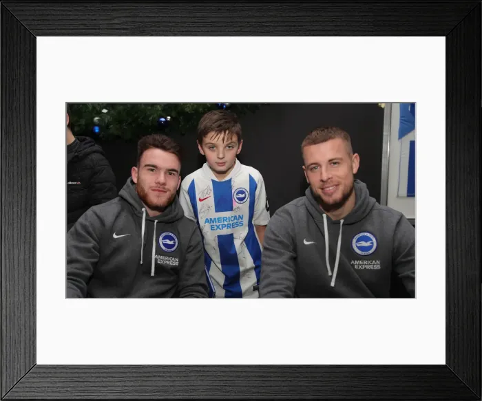 Framed Print : Brighton and Hove Albion FC: 2019 / 20 Season - Player Signing Session with Neal Maupay, Dale Stephens, Aaron Connolly, and Adam Webster at Amex Stadium