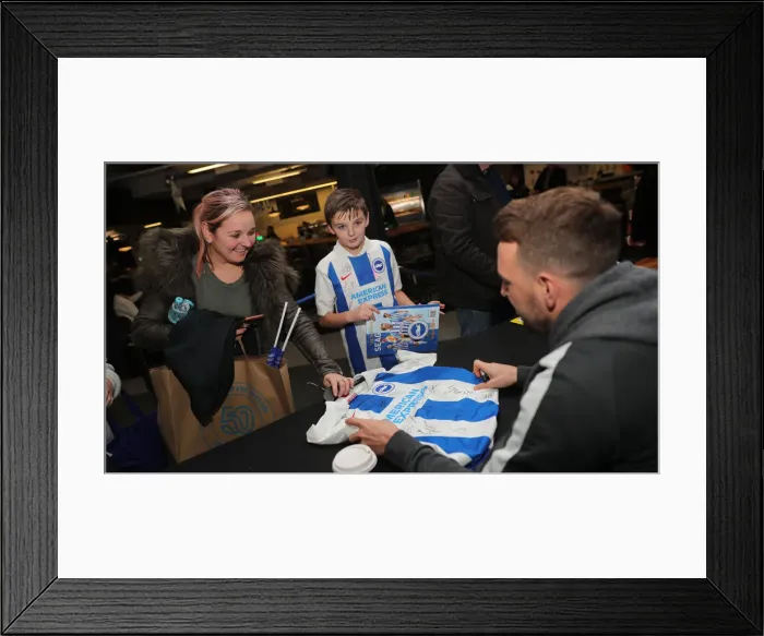 Framed Print : Brighton & Hove Albion FC: 2019 / 20 Season - Neal Maupay, Dale Stephens, Aaron Connolly, and Adam Webster Sign Autographs at Amex Stadium Framed Print : Brighton & Hove Albion FC: 2019 / 20 Season - Neal Maupay, Dale Stephens, Aaron Connolly, and Adam Webster Sign Autographs at Amex Stadium