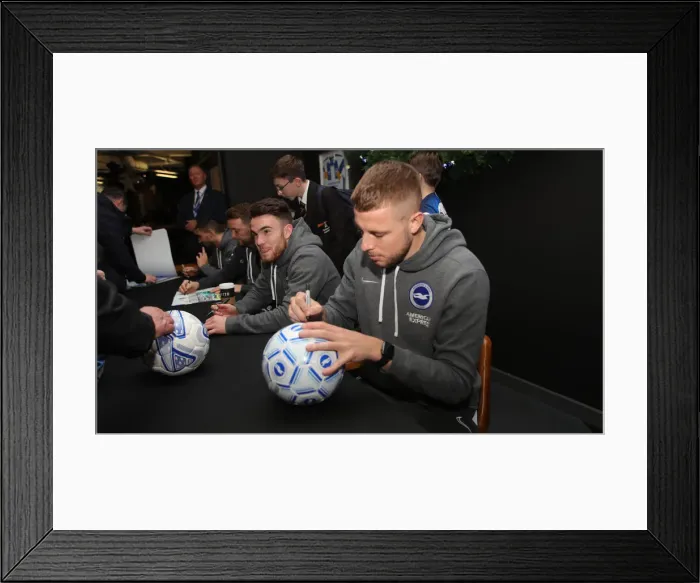 Framed Print : Brighton & Hove Albion FC: 2019 / 20 Season - Neal Maupay, Dale Stephens, Aaron Connolly, and Adam Webster Sign Autographs at Amex Stadium