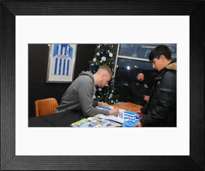 Framed Print : Brighton & Hove Albion FC: 2019 / 20 Season - Player Signing Session with Neal Maupay, Dale Stephens, Aaron Connolly, and Adam Webster at Amex Stadium Framed Print : Brighton & Hove Albion FC: 2019 / 20 Season - Player Signing Session with Neal Maupay, Dale Stephens, Aaron Connolly, and Adam Webster at Amex Stadium