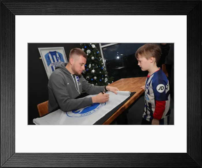 Framed Print : 2019 / 20 Brighton & Hove Albion FC Player Signing Session with Neal Maupay, Dale Stephens, Aaron Connolly, and Adam Webster at Amex Stadium
