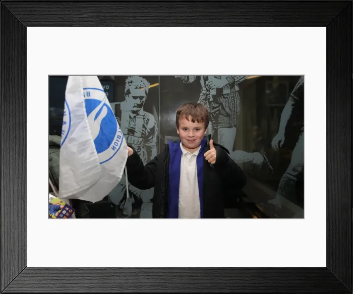 Framed Print : Brighton & Hove Albion FC: 2019 / 20 Season - Player Signing Session with Neal Maupay, Dale Stephens, Aaron Connolly, and Adam Webster at Amex Stadium