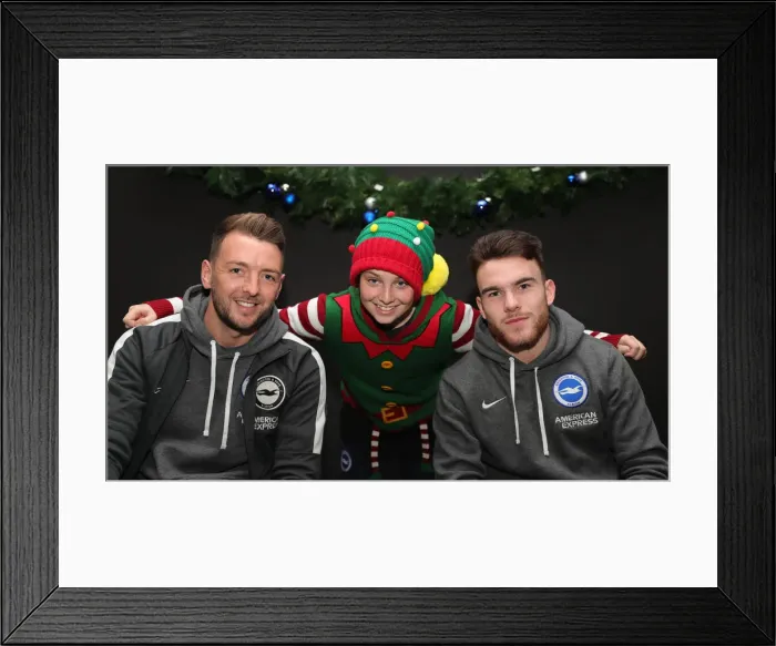 Framed Print : Brighton & Hove Albion FC: 2019 / 20 Season - Player Signing Session with Neal Maupay, Dale Stephens, Aaron Connolly, and Adam Webster at Amex Stadium