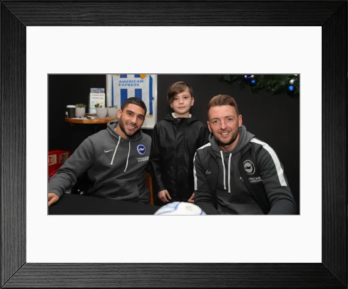 Framed Print : 2019 / 20 Season: Brighton & Hove Albion FC Players Neal Maupay, Dale Stephens, Aaron Connolly, and Adam Webster Sign Autographs at Amex Stadium Framed Print : 2019 / 20 Season: Brighton & Hove Albion FC Players Neal Maupay, Dale Stephens, Aaron Connolly, and Adam Webster Sign Autographs at Amex Stadium