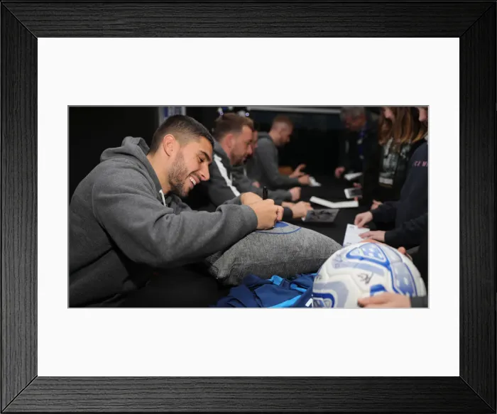 Framed Print : Brighton & Hove Albion FC: 2019 / 20 Season - Player Signing Session with Neal Maupay, Dale Stephens, Aaron Connolly, and Adam Webster at Amex Stadium