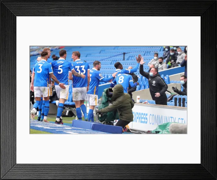 Framed Print : Intense Premier League Clash: Brighton & Hove Albion vs. Leeds United (01.05.2021) Framed Print : Intense Premier League Clash: Brighton & Hove Albion vs. Leeds United (01.05.2021)
