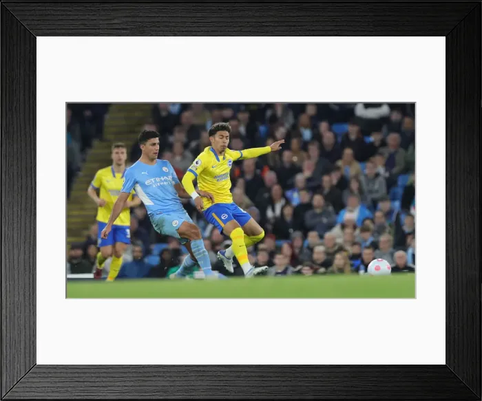 Framed Print : Intense Premier League Clash: Manchester City vs. Brighton and Hove Albion at Etihad Stadium (20APR22)
