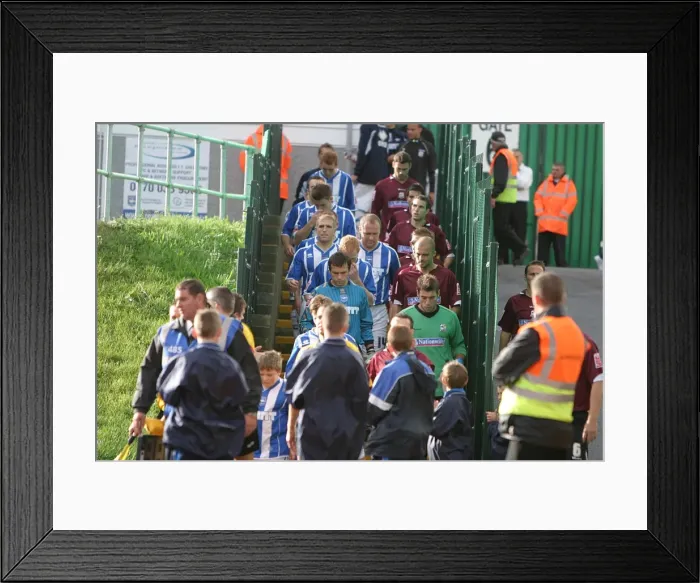 Framed Print : the Albion & Northampton teams leave the Withdean dressing rooms Framed Print : the Albion & Northampton teams leave the Withdean dressing rooms