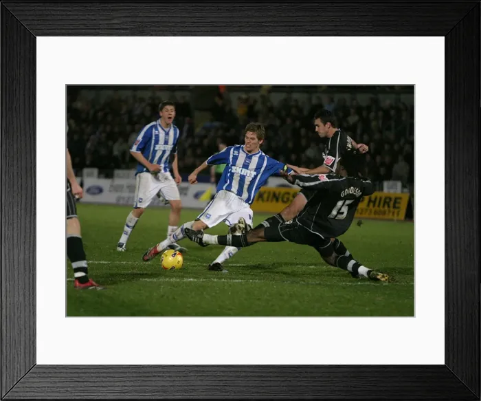 Framed Print : Dean Hammond shoots for goal Framed Print : Dean Hammond shoots for goal