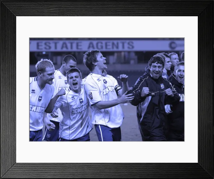 Framed Print : Team Celebrate at Millwall in JPT Q-Final Win