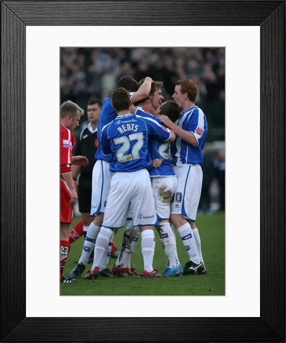Framed Print : Dean Hammond celebrates his goal against Stafford Rangers Framed Print : Dean Hammond celebrates his goal against Stafford Rangers