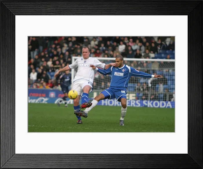 Framed Print : Guy Butters beats Oldhams Chris Hall to the ball Framed Print : Guy Butters beats Oldhams Chris Hall to the ball