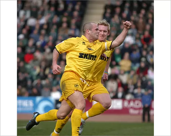 Charlie Oatway celebrates his goal against Plymouth Argyle (2004  /  05)