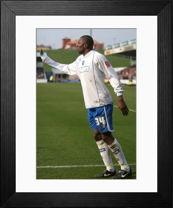 Framed Print : Baz Savage Celebrates First Goal for Brighton And Hove Albion with Moonwalk at Sixfields Stadium Framed Print : Baz Savage Celebrates First Goal for Brighton And Hove Albion with Moonwalk at Sixfields Stadium