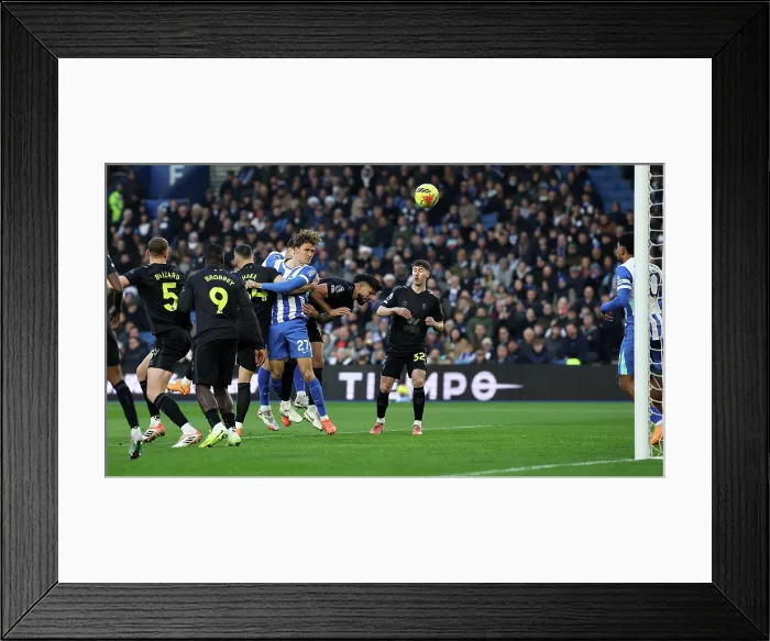 Framed Print : 17 Mats Wieffer heads at goal Framed Print : 17 Mats Wieffer heads at goal