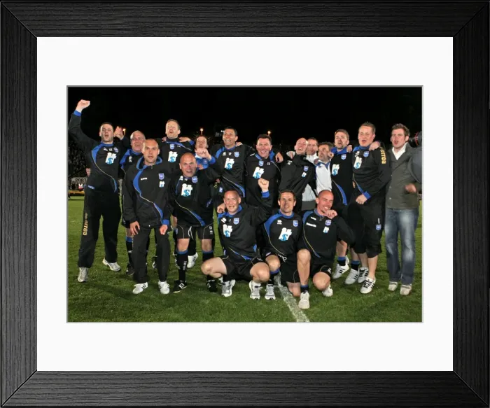 Framed Print : Gus and his backroom staff celebrate promotion to The Championship in 2011 Framed Print : Gus and his backroom staff celebrate promotion to The Championship in 2011