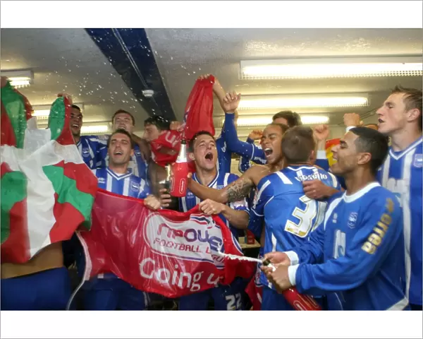 The players celebrate promotion to The Championship in 2011