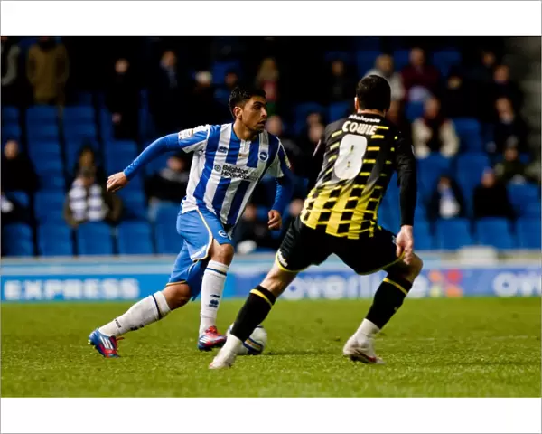 Gonzalo Jara Reyes goes past Don Cowie during Brighton & Hove Albion v Cardiff City v Npower Championship, American Express Community Stadium, Brighton, Wed 7th