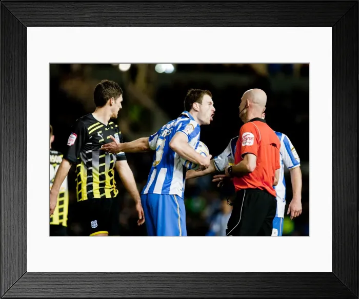 Framed Print : Ashley Barnes Protests to Referee during Brighton & Hove Albion vs. Cardiff City, Championship Match, 2012