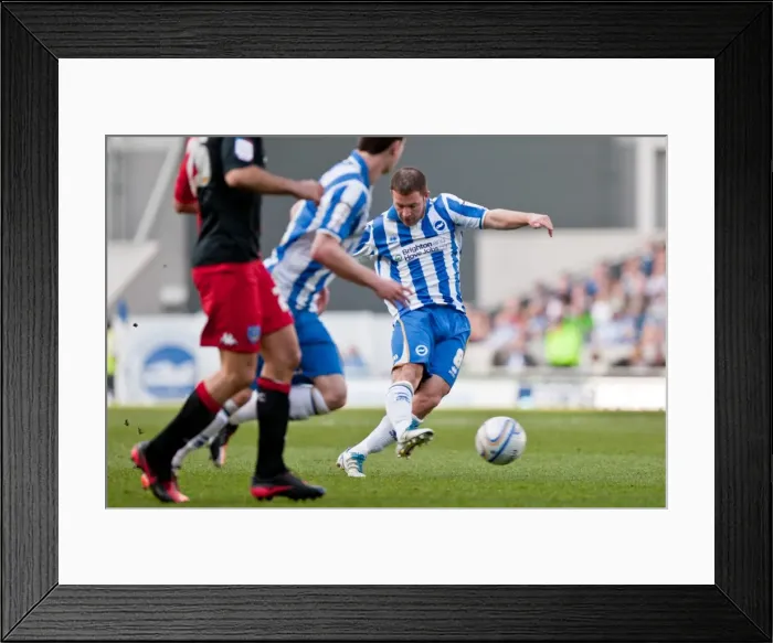 Framed Print : Championship Showdown: Alan Navarro Fires for Brighton & Hove Albion Against Portsmouth (March 10, 2012) Framed Print : Championship Showdown: Alan Navarro Fires for Brighton & Hove Albion Against Portsmouth (March 10, 2012)
