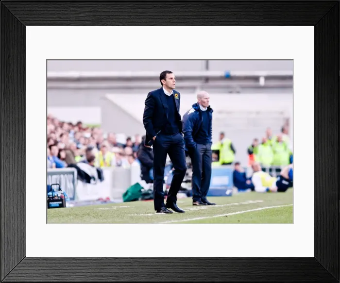 Framed Print : Gus Poyet Leads Brighton & Hove Albion Against Portsmouth in Championship Clash, March 10, 2012 Framed Print : Gus Poyet Leads Brighton & Hove Albion Against Portsmouth in Championship Clash, March 10, 2012