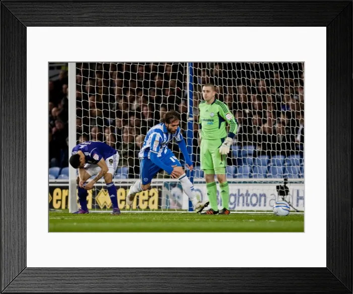 Framed Print : Brighton & Hove Albion's Inigo Calderon Scores the Opener Against Derby County (Brighton Derby, March 20, 2012) Framed Print : Brighton & Hove Albion's Inigo Calderon Scores the Opener Against Derby County (Brighton Derby, March 20, 2012)