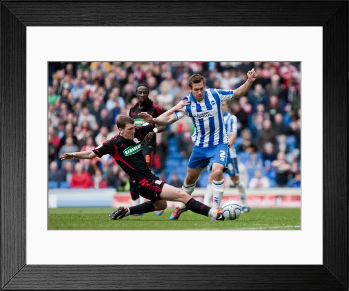 Framed Print : Joe Mattock Faces Tough Challenge in Brighton & Hove Albion vs Middlesbrough Championship Match, March 2012
