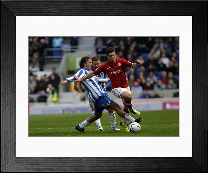 Framed Print : Brighton v Barnsley nPower Championship - Mauricio Taricco challenges Framed Print : Brighton v Barnsley nPower Championship - Mauricio Taricco challenges