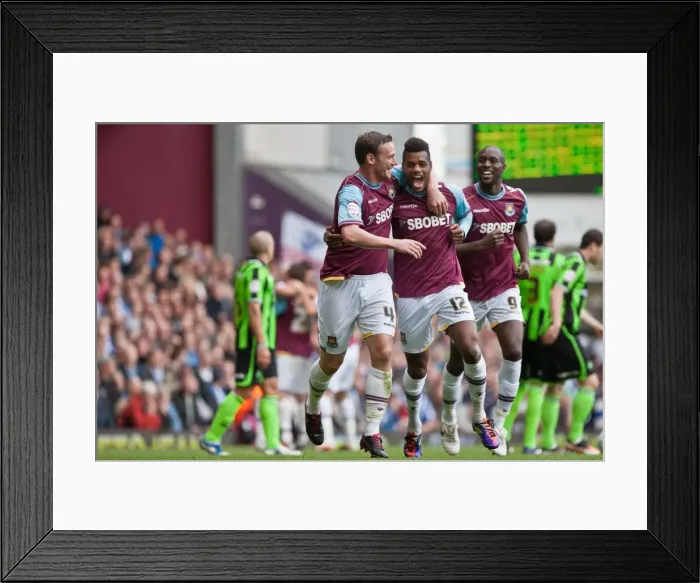 Framed Print : Celebrating Glory: Nolan, Vaz Te, and Cole in West Ham's Victory over Brighton & Hove Albion (April 14, 2012) Framed Print : Celebrating Glory: Nolan, Vaz Te, and Cole in West Ham's Victory over Brighton & Hove Albion (April 14, 2012)