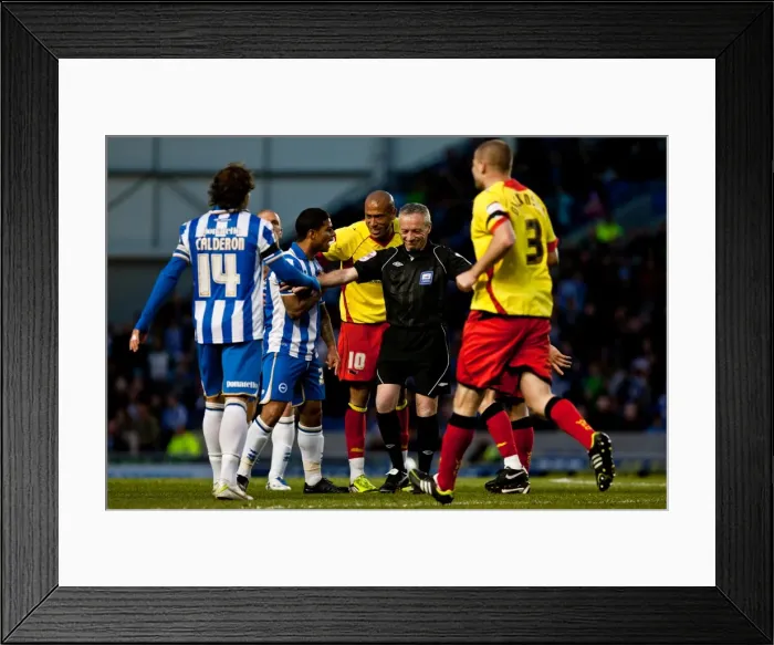 Framed Print : Referee Scott Mathieson Overseeing Tense Moment between Brighton & Hove Albion and Watford, April 17, 2012 Framed Print : Referee Scott Mathieson Overseeing Tense Moment between Brighton & Hove Albion and Watford, April 17, 2012