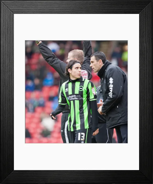 Framed Print : Gus Poyet and Gai Assulin Discussing Tactics during Barnsley vs. Brighton & Hove Albion, 2012 Framed Print : Gus Poyet and Gai Assulin Discussing Tactics during Barnsley vs. Brighton & Hove Albion, 2012