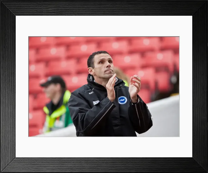 Framed Print : Gus Poyet Appreciates Brighton & Hove Albion Fans Amidst Barnsley's Oakwell Stadium (April 28, 2012) Framed Print : Gus Poyet Appreciates Brighton & Hove Albion Fans Amidst Barnsley's Oakwell Stadium (April 28, 2012)