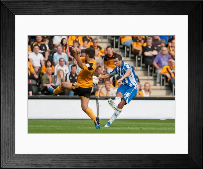 Framed Print : Gary Dicker crosses Hull City Brighton HA 120818 Framed Print : Gary Dicker crosses Hull City Brighton HA 120818
