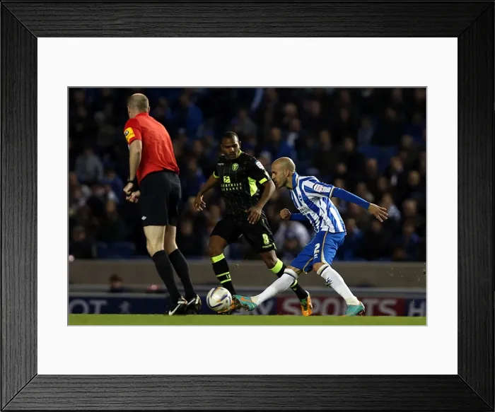 Framed Print : Bruno Saltor Tackles in Intense Brighton & Hove Albion vs Leeds United Championship Clash (November 2, 2012)