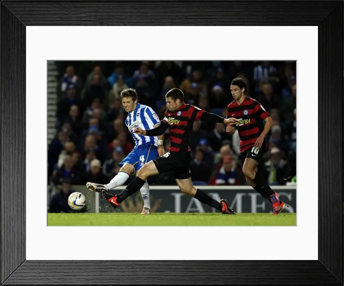 Framed Print : Brighton & Hove Albion vs Peterborough Utd: Dean Hammond Crosses the Ball at Amex Stadium (November 6, 2012)