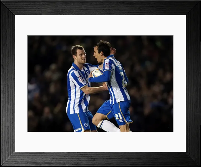 Framed Print : David Lopez's Goal Celebration: Brighton & Hove Albion vs. Watford, December 29, 2012 Framed Print : David Lopez's Goal Celebration: Brighton & Hove Albion vs. Watford, December 29, 2012