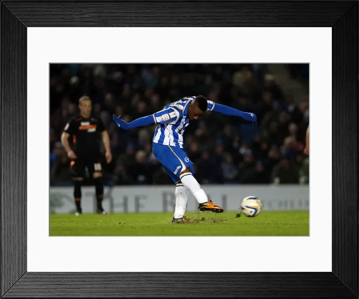 Framed Print : Intense Npower Championship Clash: Kazenga LuaLua's Shot for Brighton & Hove Albion Against Derby County (January 12, 2013) Framed Print : Intense Npower Championship Clash: Kazenga LuaLua's Shot for Brighton & Hove Albion Against Derby County (January 12, 2013)